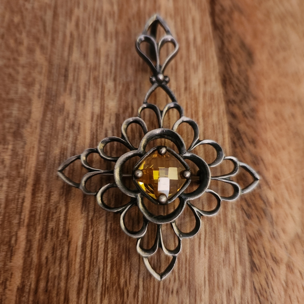 Vintage Sterling Silver Silpada Pendant with Yellow Gemstone